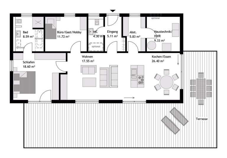 Grundrissvorschlag: kompakter Bungalow von STREIF, Wohnen auf einer Ebene
